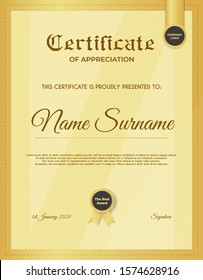 Certificate template with luxury and modern pattern suitable for diploma, conference, and honour. Vector illustration image