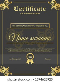 Certificate template with luxury and modern pattern suitable for diploma, conference, and honour. Vector illustration image