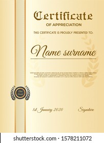 Certificate template with luxury and modern pattern suitable for diploma, conference, and honour. Vector illustration image