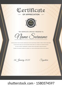 Certificate template with luxury and modern pattern suitable for diploma, conference, and honour. Vector illustration image
