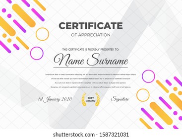 Certificate template with luxury and modern pattern suitable for diploma, conference, and honour. Vector illustration image