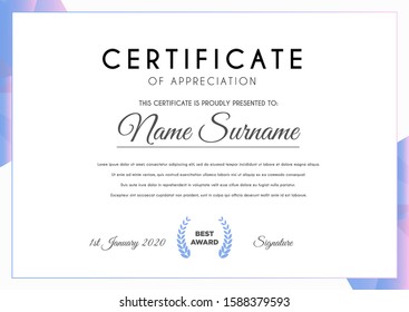 Certificate template with luxury and modern pattern suitable for diploma, conference, and honour. Vector illustration image