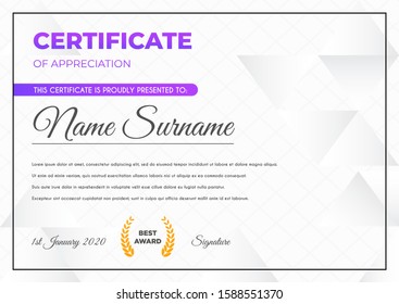 Certificate template with luxury and modern pattern suitable for diploma, conference, and honour. Vector illustration image