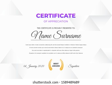 Certificate template with luxury and modern pattern suitable for diploma, conference, and honour. Vector illustration image
