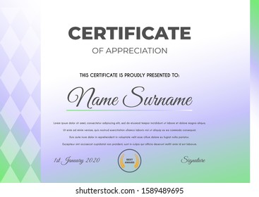 Certificate template with luxury and modern pattern suitable for diploma, conference, and honour. Vector illustration image