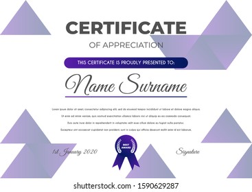 Certificate template with luxury and modern pattern suitable for diploma, conference, and honour. Vector illustration image
