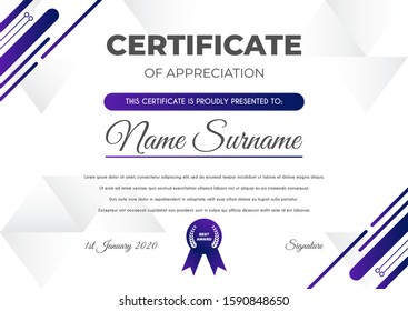 Certificate template with luxury and modern pattern suitable for diploma, conference, and honour. Vector illustration image