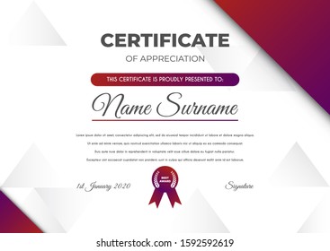 Certificate template with luxury and modern pattern suitable for diploma, conference, and honour. Vector illustration image
