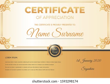Certificate template with luxury and modern pattern suitable for diploma, conference, and honour. Vector illustration image