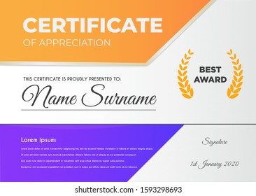 Certificate template with luxury and modern pattern suitable for diploma, conference, and honour. Vector illustration image