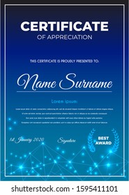 Certificate template with luxury and modern pattern suitable for diploma, conference, and honour. Vector illustration image