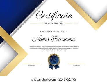 Plantilla de certificado con diseño lujoso y moderno, diploma, premio. Ilustración de vectores concepto corporativo moderno