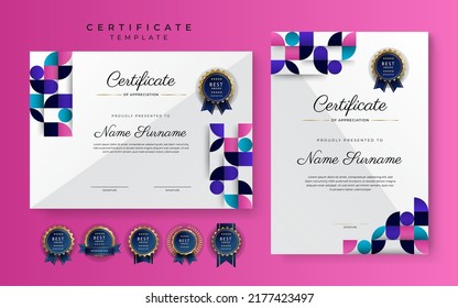 plantilla de certificado con diseño lujoso y moderno, diploma, ilustración vectorial, decoración de color fresco