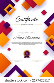 certificate template with luxury and modern pattern, diploma, Vector illustration fresh color decoration