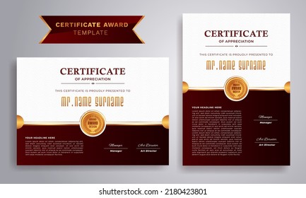 Certificate template with luxury and modern pattern, clean modern certificate with gold badge. Certificate border template with luxury and modern line pattern. Diploma vector template