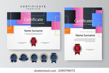 Plantilla de certificado con un diseño lujoso y moderno. Plantilla en blanco de certificado de calificación con ilustración vectorial elegante