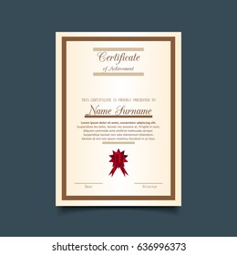 Certificate template with luxury and modern pattern with brown border on light yellow background