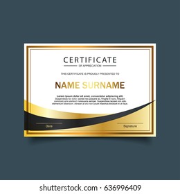 Certificate template with luxury and modern pattern with golden and black gradient design on white background