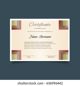 Certificate template with luxury and modern pattern with yellow green and red boxes on light yellow background
