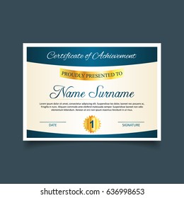 Certificate Template With Luxury And Modern Pattern With Blue Gradient Boarder On Light Yellow Background