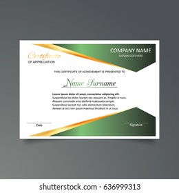 Certificate template with luxury and modern pattern with golden gradient and green boxs on white background