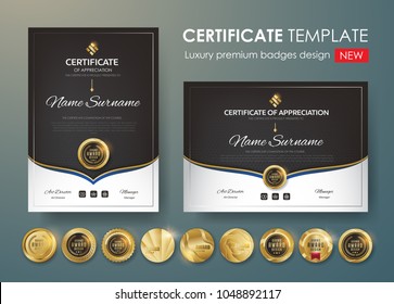 certificate template with Luxury pattern,diploma,Vector illustration and vector Luxury premium badges design,Set of retro vintage badges and labels.