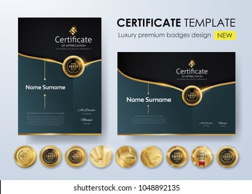 certificate template with Luxury pattern,diploma,Vector illustration and vector Luxury premium badges design,Set of retro vintage badges and labels.