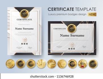 certificate template with luxury pattern,diploma,Vector illustration and vector Luxury premium badges design,Set of retro vintage badges and labels.