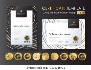 certificate template with luxury pattern,diploma,Vector illustration and vector Luxury premium badges design,Set of retro vintage badges and labels.