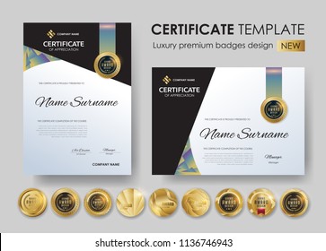 certificate template with luxury pattern,diploma,Vector illustration and vector Luxury premium badges design,Set of retro vintage badges and labels.