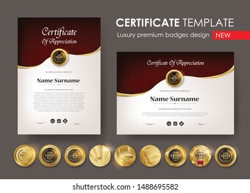 certificate template with  Luxury pattern,diploma,Vector illustration and vector Luxury premium badges design,Set of retro vintage badges and labels.