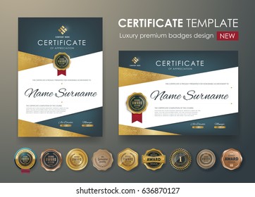 certificate template with luxury pattern,diploma,Vector illustration and vector Luxury premium badges design,Set of retro vintage badges and labels.