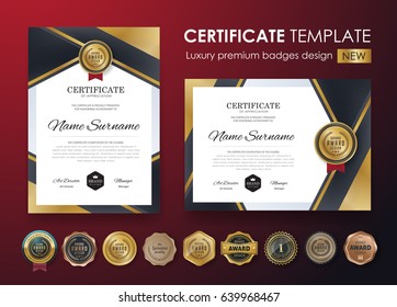 certificate template with luxury pattern,diploma,Vector illustration. vector Luxury premium badges design,Set of retro vintage badges and labels.