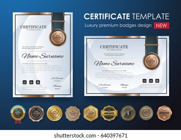 certificate template with luxury pattern,diploma,Vector illustration and vector Luxury premium badges design,Set of retro vintage badges and labels.