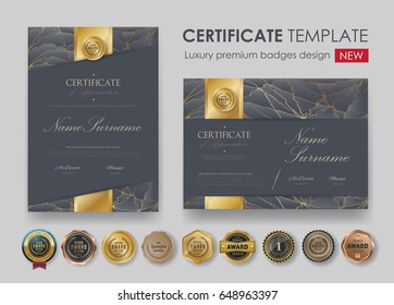 certificate template with luxury pattern,diploma,Vector illustration and vector Luxury premium badges design,Set of retro vintage badges and labels.