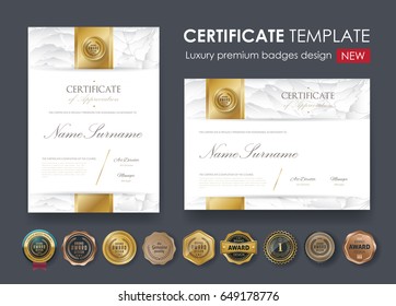 certificate template with luxury pattern,diploma,Vector illustration and vector Luxury premium badges design,Set of retro vintage badges and labels.