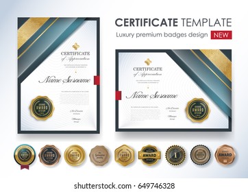 certificate template with luxury pattern,diploma,Vector illustration and vector Luxury premium badges design,Set of retro vintage badges and labels.