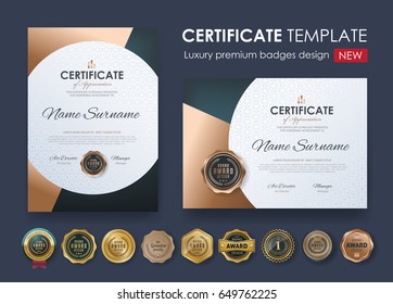 certificate template with luxury pattern,diploma,Vector illustration and vector Luxury premium badges design,Set of retro vintage badges and labels.
