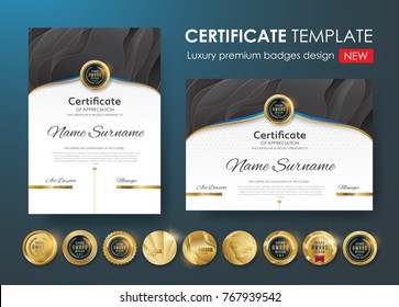 certificate template with luxury pattern,diploma,Vector illustration and vector Luxury premium badges design,Set of retro vintage badges.