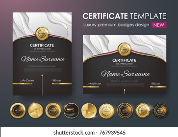 certificate template with luxury pattern,diploma,Vector illustration and vector Luxury premium badges design,Set of retro vintage badges and labels.