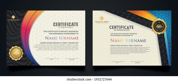 certificate template with Luxury realistic texture pattern and dynamic shapes composition gradient colors,diploma,Vector illustration