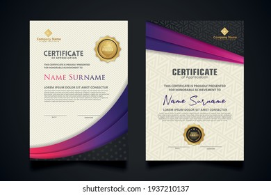 certificate template with Luxury realistic texture pattern and dynamic shapes composition gradient colors,diploma,Vector illustration