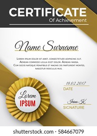 Certificate template with luxury rosette bow and ribbons.