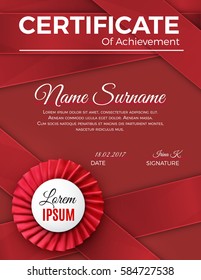 Certificate template with luxury rosette bow and ribbons.