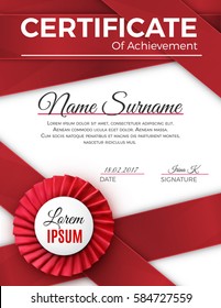 Certificate template with luxury rosette bow and ribbons.