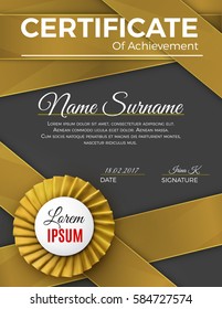 Certificate template with luxury rosette bow and ribbons.