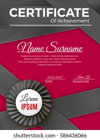 Certificate template with luxury rosette bow and ribbons.