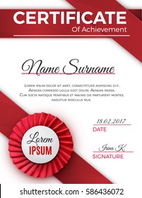 Certificate template with luxury rosette bow and ribbons.