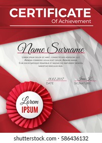 Certificate template with luxury rosette bow and ribbons.