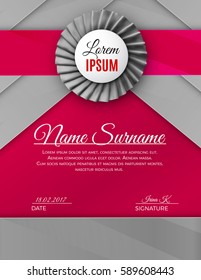 Certificate template with luxury rosette bow and ribbons.